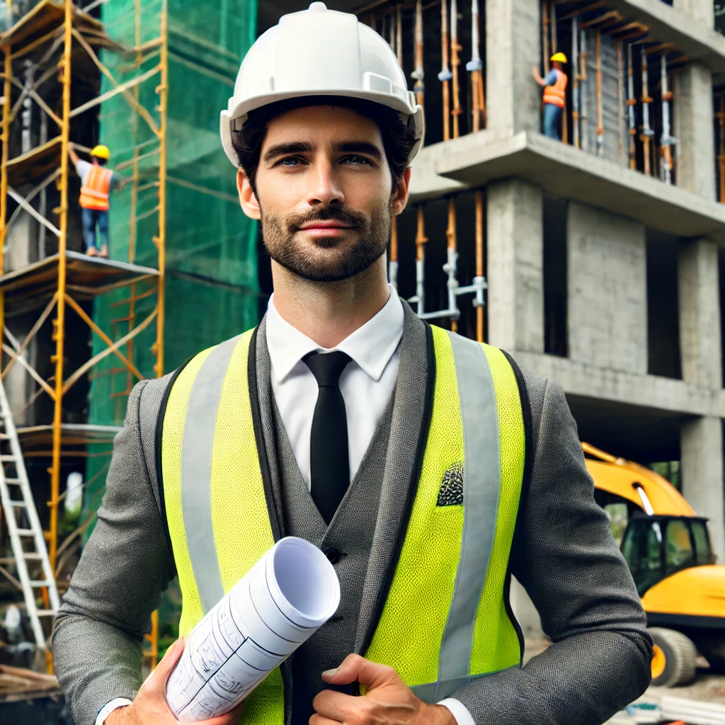 Construction Contractor with Blueprints